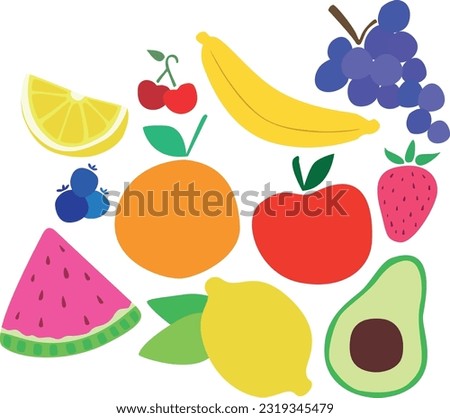 Cute Organic Flat Illustration Colection of Colorful Healthy Fresh Fruits