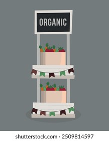  Cute Organic Illustration with Banner Shop and Vegetables