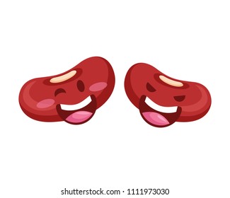 Cute Organic Red Bean Seed Character Illustration In Isolated White Background