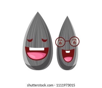 Cute Organic Sunflower Seed Character Illustration In Isolated White Background