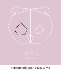 Cute origami panda with pink background