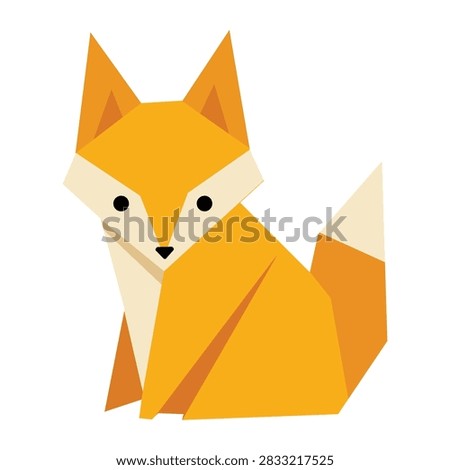 Cute Origami Paper Fox Character Vector Flat Geometric Animal Illustration