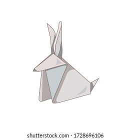 Cute origami rabbit on white isolated background vector illustration that can be good as a print,  sticker,  original logo or label,  décor design element.