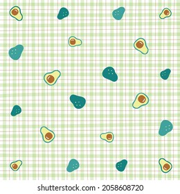 Elemento De Ornamento Cute Aguacate Pastel Green Gingham Pattern Editable Stroke. Ilustración de dibujos animados, estera, tela, mechón, papel de envolvimiento.