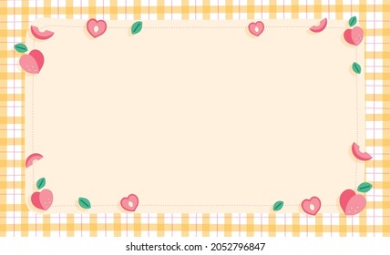 Cute Ornament Element Peach Pastel Orange Gingham Pattern Paper Background Frame Border. Blank note Vector Illustration. Editable Stroke.