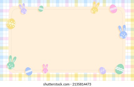 Cute Ornament Element Rainbow Pastel Happy Easter Egg Day Bunny Rabbit Pet Animal Plaid Gingham Pattern Paper Background Frame Border Blank note Vector Illustration Editable Stroke