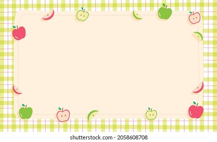 Cute Ornament Element Red Green Apple Pastel Green Gingham Pattern Paper Background Frame Border. Blank note Vector Illustration. Editable Stroke.