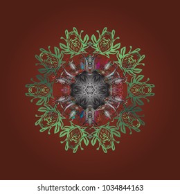 Cute ornament object. Snowflake isolated. Snowflake ornament on a brown, green and gray colors. Snowflake ornament Vector illustration.
