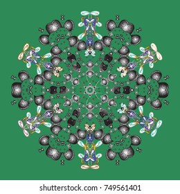 Cute ornament object. Snowflake isolated. Snowflake ornament on a green, gray and white colors. Snowflake ornament Vector illustration.