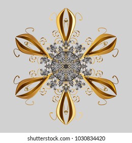 Cute ornament object. Snowflake ornament on a gray, brown and yellow colors. Snowflake ornament Vector illustration. Snowflake isolated.