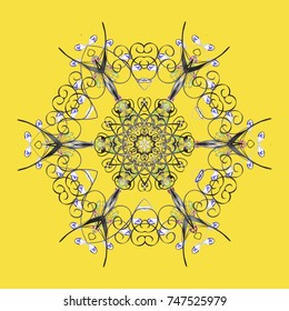 Cute ornament object. Snowflake ornament on a yellow, gray and neutral colors. Snowflake ornament Vector illustration. Snowflake isolated.