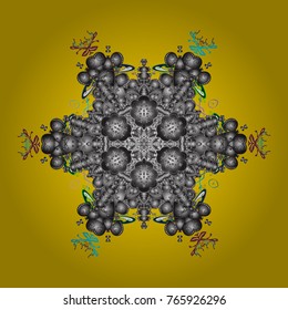 Cute ornament object. Snowflake ornament on a yellow, gray and neutral colors. Snowflake ornament Vector illustration. Snowflake isolated.
