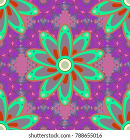 Cute ornament object. Snowflake ornament on a violet, green and orange colors. Snowflake ornament Vector illustration. Snowflake isolated.
