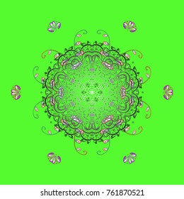 Cute ornament object. Snowflake ornament Vector illustration. Snowflake isolated. Snowflake ornament on a green, gray and white colors.