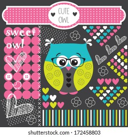 cute ornament owl vector illustration