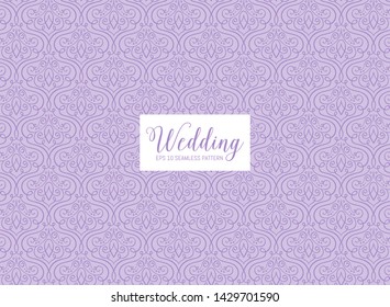 Cute ornamental seamless pattern with decorative curls and swirls, perfect for elegant wedding invitation cards, backgrounds and wallpapers. Purple background.