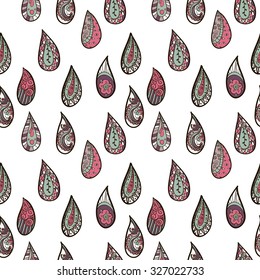 Cute ornate rain drops. Seamless pattern vector illustration