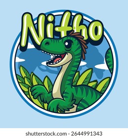 Cute Ornitholestes Dinosaur Character Mascot in Vector Cartoon Illustration