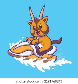 Cute Oryx Riding Ski Boat Cartoon Vector Icon Illustration. Animal Sport Icon Concept Isolated Premium Vector. Flat Cartoon Style