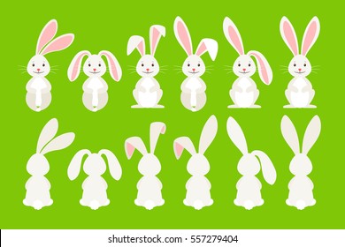 Cute ostern rabbit vector illustration. Easter cartoon bunny isolated on green background.
