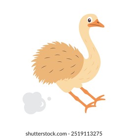 Cute Ostrich Big Bird Wildlife Animal Character is Braking to Stop