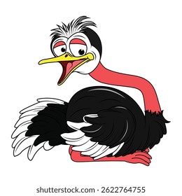 Cute Ostrich Bird Cartoon Illustration