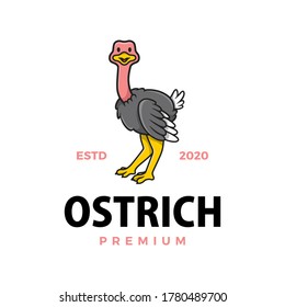 cute ostrich cartoon logo vector icon illustration