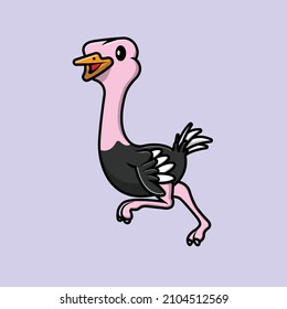 Cute Ostrich Cartoon Vector Icon Illustration. Animal Icon Concept Isolated Premium Vector. Flat Cartoon Style