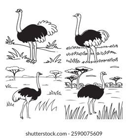 Cute ostrich cartoon vector illustration