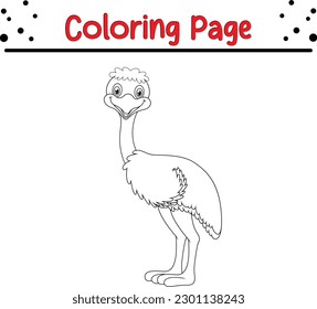 Cute Ostrich Coloring Page Vector Illustration line art