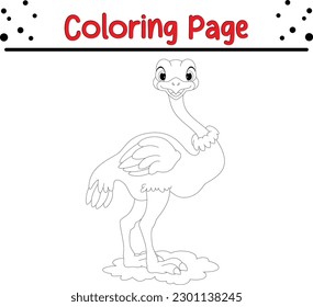 Dibujo de la línea de iluminación del vector de la página de color de avestruz de avestruz