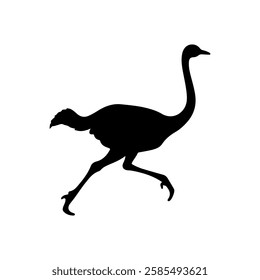 Cute ostrich running silhouette vector flat illustration design on white background.