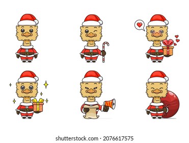 cute ostrich set, animal character bundles in santa costumes, animals wearing christmas costumes. cartoon in kawaii style, chibi mascot. very suitable for Christmas content. for adult or child