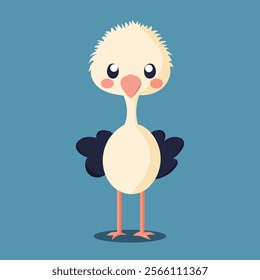 Cute Ostrich Vector Animal Character With Blue Background.