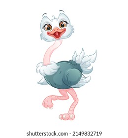 Cute ostrich vector illustration. Cartoon baby animal.