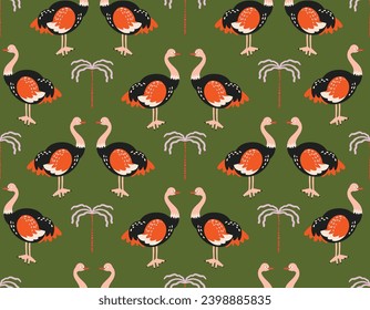 Cute Ostriches Seamless pattern with cute wild animals childish. Animals safari , Design for fashion , fabric, textile, wallpaper , wrapping and all prints