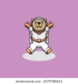 Cute otter astronaut cartoon illustration