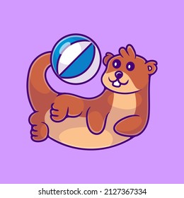 cute otter with a ball illustration suitable for mascot sticker and t-shirt design