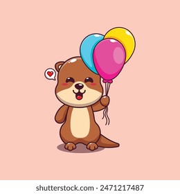 Cute otter with balloon cartoon vector illustration.
Vector cartoon Illustration suitable for poster, brochure, web, mascot, sticker, logo and icon.