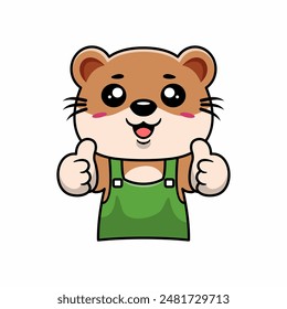 Cute otter barista thumbs up hand hand drawn illustration cartoon kawaii