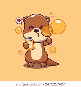 Cute otter blowing bubbles cartoon vector illustration.
Vector cartoon Illustration suitable for poster, brochure, web, mascot, sticker, logo and icon.