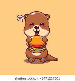 Cute otter with burger cartoon vector illustration.
Vector cartoon Illustration suitable for poster, brochure, web, mascot, sticker, logo and icon.