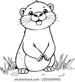 Cute Otter Cartoon Character Coloring Page Vector Illustration