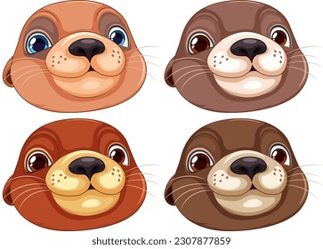 Cute otter cartoon character set illustration