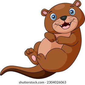 Cute otter cartoon with a full belly