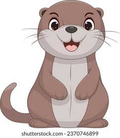 Cute Otter Cartoon On White Background