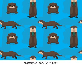 Cute Otter Cartoon Seamless Wallpaper