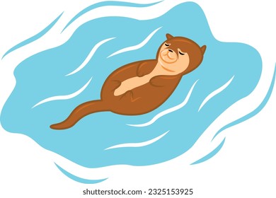 cute otter cartoon sleep on the water, aquatic mammals illustration, pet, zoo, river, lake, sea sticker and design idea, otter