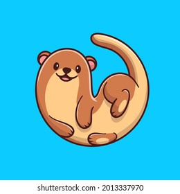 Cute Otter Cartoon Vector Icon Illustration. Animal Nature Icon Concept Isolated Premium Vector. Flat Cartoon Style