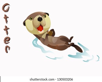 cute otter cartoon vector standing on white background